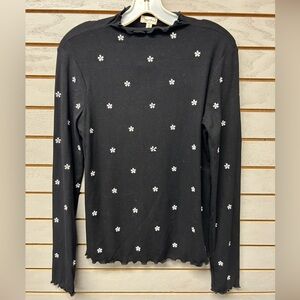 Hem & Thread Black Top with White Floral Accents